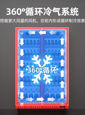 猛世冷藏啤酒展示柜商用门双门红色便利店冰柜风冷保鲜柜饮料柜