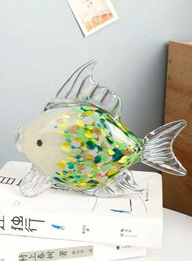 轻奢手工玻璃鱼彩色亲吻鱼创意玻璃鱼摆件家居客厅装饰工艺品