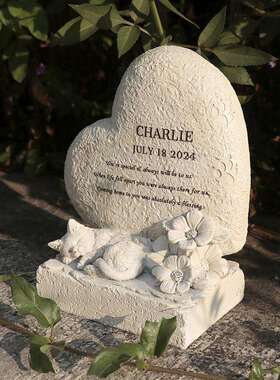 刻字新款爱心花猫宠物墓碑创意装饰品摆件仿真石头树脂工艺品