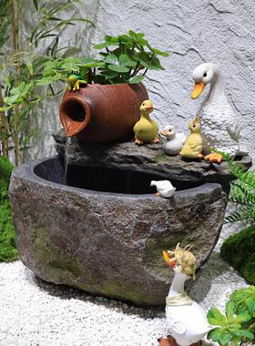 中式树脂陶罐庭院石臼循环过滤摆件鱼池水缸古法养鱼流水造景装饰