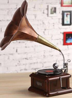 复古留声机黑胶唱机大喇叭唱片机模型摆家居软装饰品摄影道具