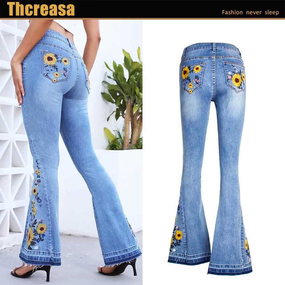 Womens flared jeans womens heavy-duty three-dimensional - 图1