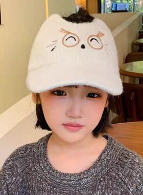 儿童鸭舌帽子春秋季女童空顶针织帽冬天防风加厚毛线马尾棒球帽子