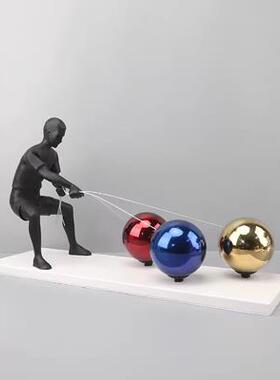 北欧创意拉气球小孩人物摆件卧室玄关客厅儿童房样板间家居装饰品