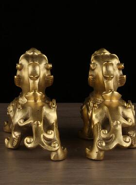 铜貔貅摆件一对带角财福貔貅飞天站貔貅霸王铜器摆件