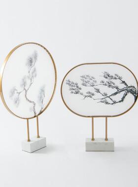 新中式禅意屏风水墨摆件客厅玄关样板房博古架桌面办公室软装饰品