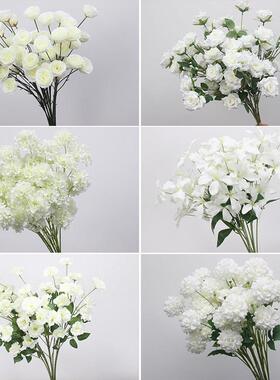 白色系彷真花艺婚礼堂装饰花玫瑰绣球洋牡丹宴会厅布置插花路引花