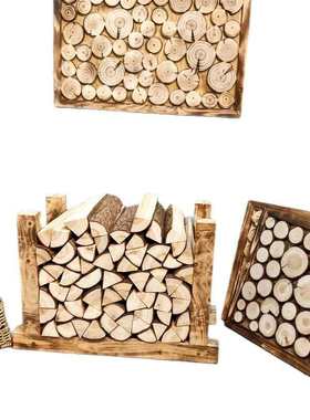 香杉木柴装饰原木壁炉取暖木头背景墙客厅装饰民宿木材摆件篝火木