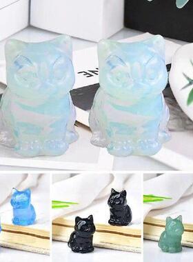 Natural Crystal Stone Lucky Cat Carvings Ore Stone Kitten