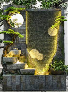 水幕墙假山流水屏风景观循环水庭院布置水景客厅落地喷泉装饰摆饰