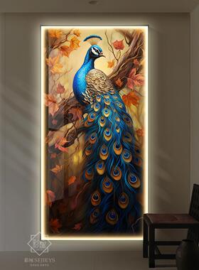 孔雀玄关装饰画画正对门新中式挂画画走廊过道壁画画现代客厅晶瓷