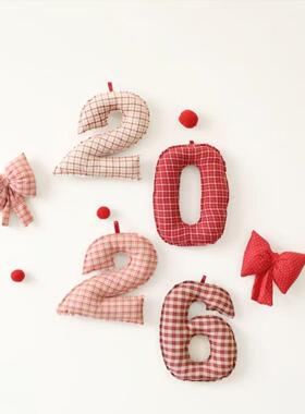 手工布艺生日字母格子儿童宝宝拍照周岁道具充棉字母韩系