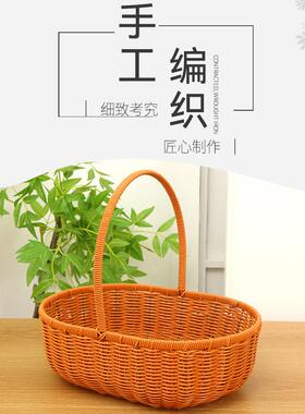 PE仿藤手提花篮 仿藤铁架提篮塑料藤编花篮家居装饰多肉绿萝