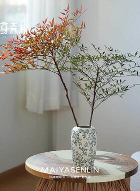 国风新中式青花瓷陶瓷花瓶南天竹千层金干 干燥花插花器皿客厅玄