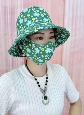 夏季棉小碎花防晒下地干活帽子