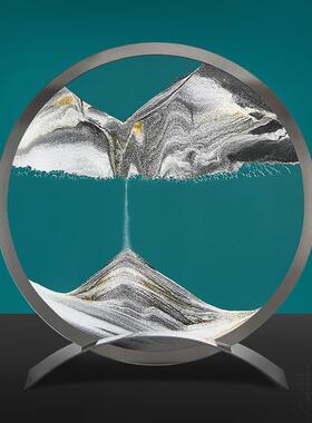 3D立体创意镜面流沙画办公室客厅书房家居摆件玻璃沙漏装饰工艺品