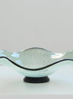 现代轻奢样板间桌面透明黑边鎏金果盘家居软装饰品装饰收纳玻璃盘