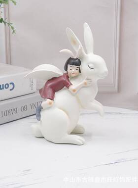 可爱小女孩骑兔摆件家居卧室儿童房装饰品新婚公主风女生生日礼物
