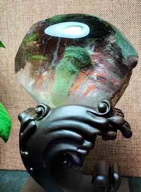 然幽灵发晶501景石观赏石幽灵天千层山宝盆全聚包裹原石水彩晶摆