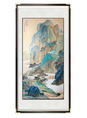 新中式玄关手工铜雕装饰画入户正对门山水画过道竖款日照金山挂画