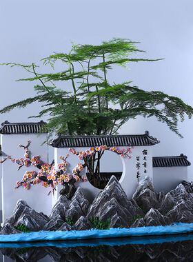 中式微景观古风江南小摆件园林建筑场景微缩造景花盆庭院模型盆景