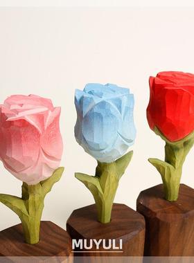 小王子的玫瑰花永生花手工木雕桌面摆件电脑办公桌装饰情人节礼物