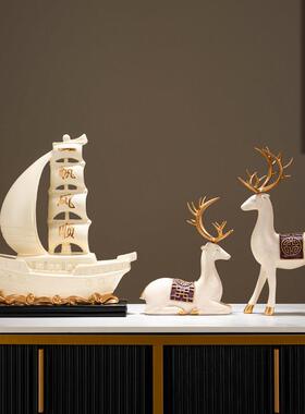 一帆风顺船帆船摆件创意家居酒柜装饰品办公室背景柜旺事业工艺礼