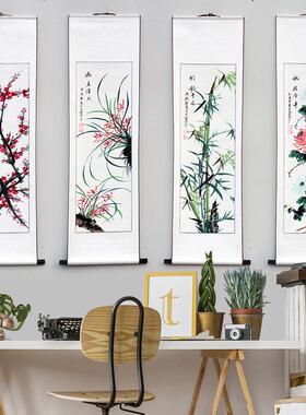 客厅办公室名人手绘水墨四条屏梅兰竹菊四君子四扇屏国画花鸟挂画