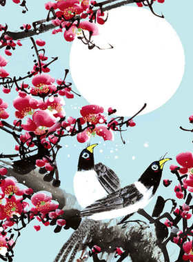 喜鹊现代山水国画墙卷轴画制定装饰画梅花画挂画喜上眉梢丝绸中式