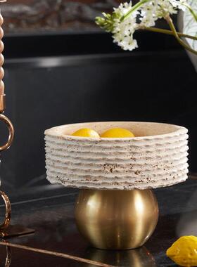 现代轻奢金色洞石果盘酒店展厅样板房家居客厅茶几桌面软装摆件