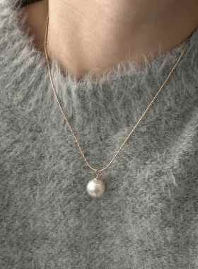 05A452年异强光施家珍珠灰白2色单2颗吊坠百搭简约彩蛇骨链清冷高