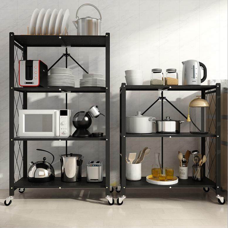 Kitchen supplies without installation folding kitchen storage rack Household supplies Multi-layer microwave oven storage storage rack