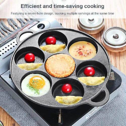 7 Hole Non-Stick Skillet Omelet Pan Frying Pot Cast Iron - 图3