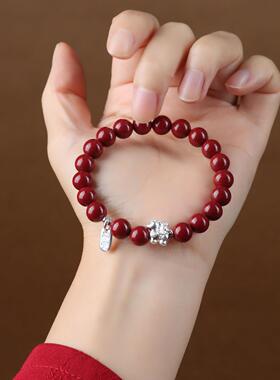原矿朱砂马上有小福手串120钱银色马牌手串手链金砂红砂紫手链