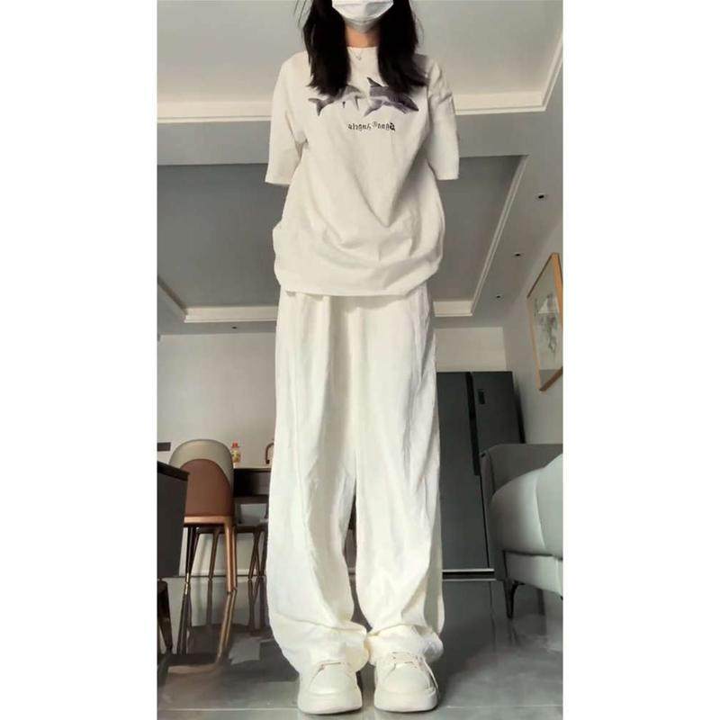 白色肌理感奶芙裤大码女薄款胖mm显瘦山本裤休闲垂感遛弯阔腿裤夏,淘宝优惠券,粉丝福利购,淘宝优惠卷