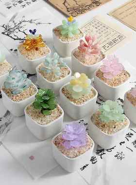 淄博琉璃小摆件多肉仙人掌豆芽盆栽办公室玻璃工艺品礼物家居装饰