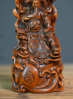 黄杨木仿古雕刻关公摆件木质工艺品古玩文玩杂项收藏送礼