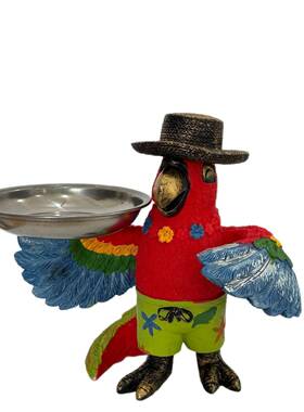 跨境新款创意小物收纳托盘鹦鹉家居桌面玄关钥匙收纳树脂工艺摆件