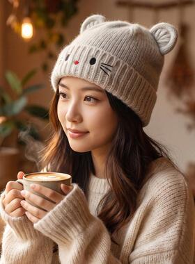灰色帽子女2026新款今年流行爆款可爱甜美针织帽百搭显脸小毛线帽