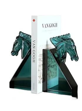 现代简约创意水晶马头书档书立书靠样板房售楼处桌面书架软装饰品