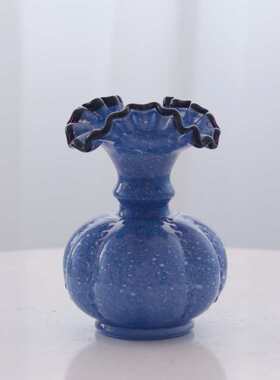 尾单B级蓝紫色中古芬顿深色裙摆花边瓜无耳花壶形花瓶插花器摆件