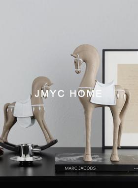 法式复古木纹马摆件客厅电视柜玄关酒柜办公室样板间轻奢软装饰品