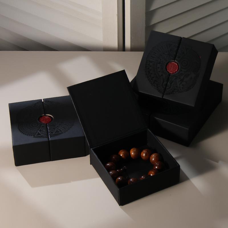 Creative black antique pattern UV double-open box Wenhua bracelet ear ring jewelry packaging gift storage box