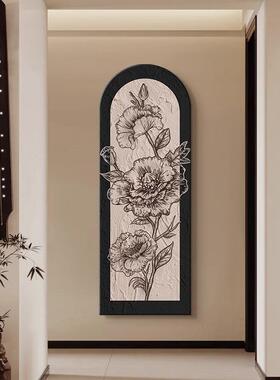 中古风花卉入户玄关可推拉全身镜挂画法式复古隐藏式穿衣镜装饰画