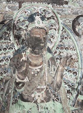 敦煌壁画莫高窟西方极乐世界图西方三圣阿弥陀佛观音图微喷覆制品