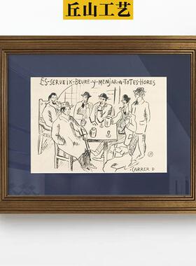 毕加索素描黑白人物装饰画客厅床头欧式复古金框挂画卡纸艺术壁画