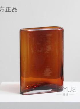 现代简约茶色扁形琉璃花瓶酒店吧台样板间玄关客厅家居轻奢摆件