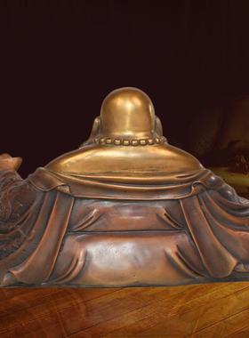 中式黄铜弥勒佛摆件青铜工艺品雕塑摆件笑弥勒佛家居办公朝拜摆件