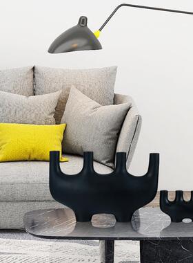 现代简约创意树脂黑色烛台北欧花瓶软装饰品家居工艺品摆件