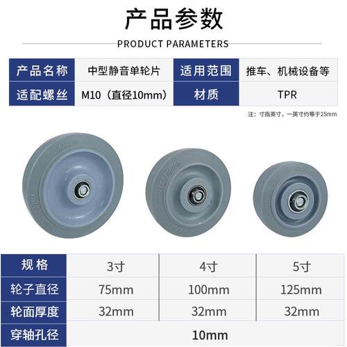厂家直销34寸寸寸5tpr轮滚轮橡胶轮轮单 静音手推车平板车轮SHIBO - 图0
